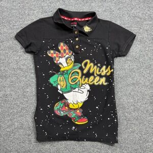 Queen Daisy Duck Mystiq Polo Women S Black Graphic Streetwear Vintage Retro Y2K